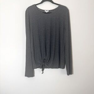 Dylan tie front stripped long sleeve shirt grey white size L NWT